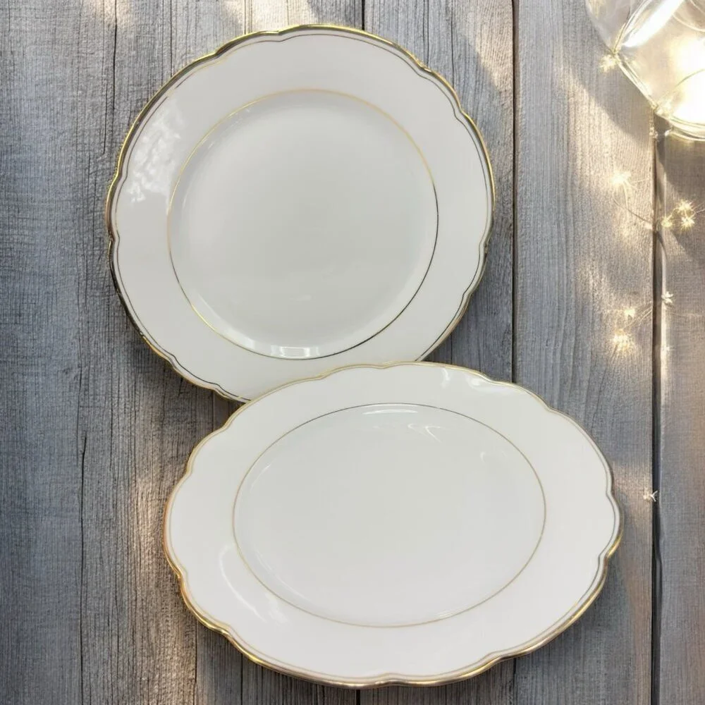 D&R W Weissen Bavaria Zeh Scherzer Germany Porcelain‎ Plate Dish Gold Trim Set 2